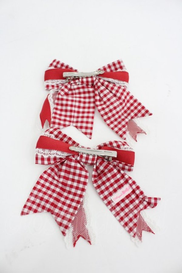 画像2: Angelic Pretty / ギンガムチェックリボンクリップ  赤Ｘ白チェック I-26-03-04-108-AP-AC-SA-ZI (2)