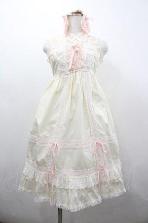 画像: BABY,THE STARS SHINE BRIGHT / ベビードールジャンパースカート＆プリンセスドロップヘッドドレス  生成りＸピンク I-26-03-04-020-BA-OP-SA-ZI