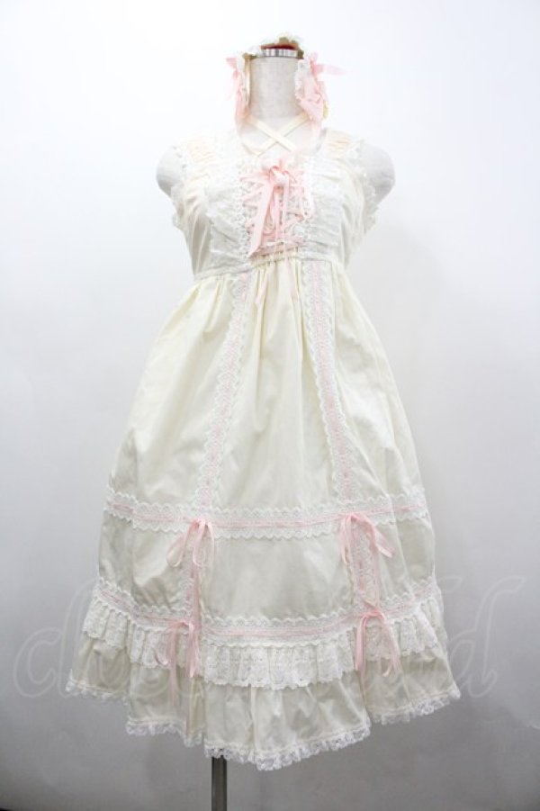 画像1: BABY,THE STARS SHINE BRIGHT / ベビードールジャンパースカート＆プリンセスドロップヘッドドレス  生成りＸピンク I-26-03-04-020-BA-OP-SA-ZI (1)