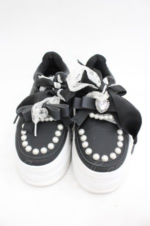 画像: Ank Rouge / おリボンパールスニーカー  黒 I-26-03-05-004-CA-SH-AS-ZI