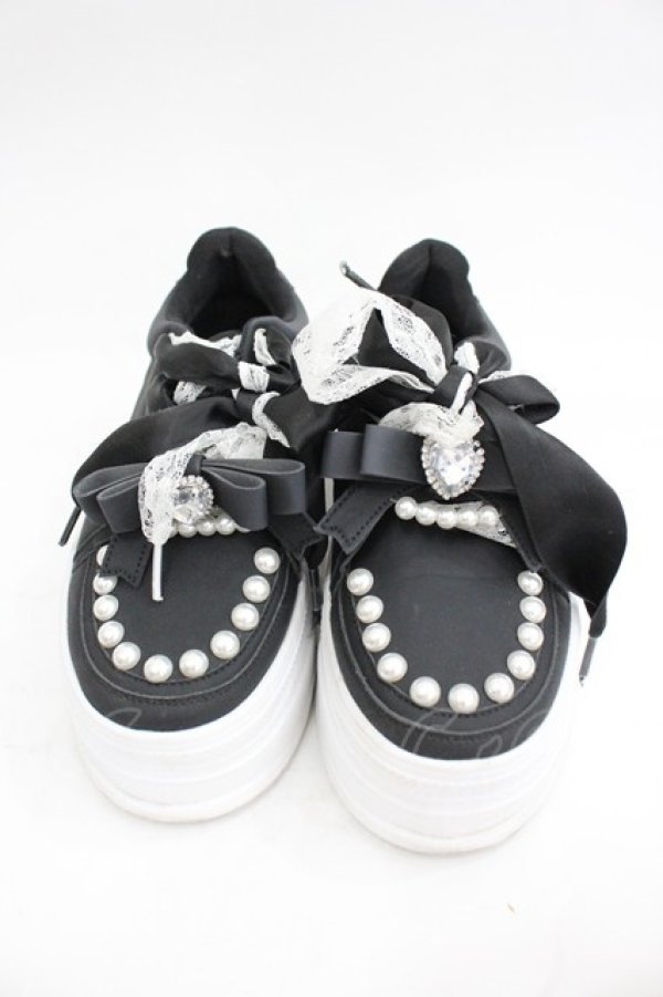 画像1: Ank Rouge / おリボンパールスニーカー  黒 I-26-03-05-004-CA-SH-AS-ZI (1)
