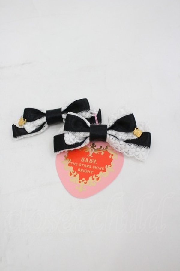 画像1: BABY,THE STARS SHINE BRIGHT / Le sucre petillantミニリボンクリップ  黒Ｘ白 I-26-03-05-048-BA-ZA-SA-ZI (1)