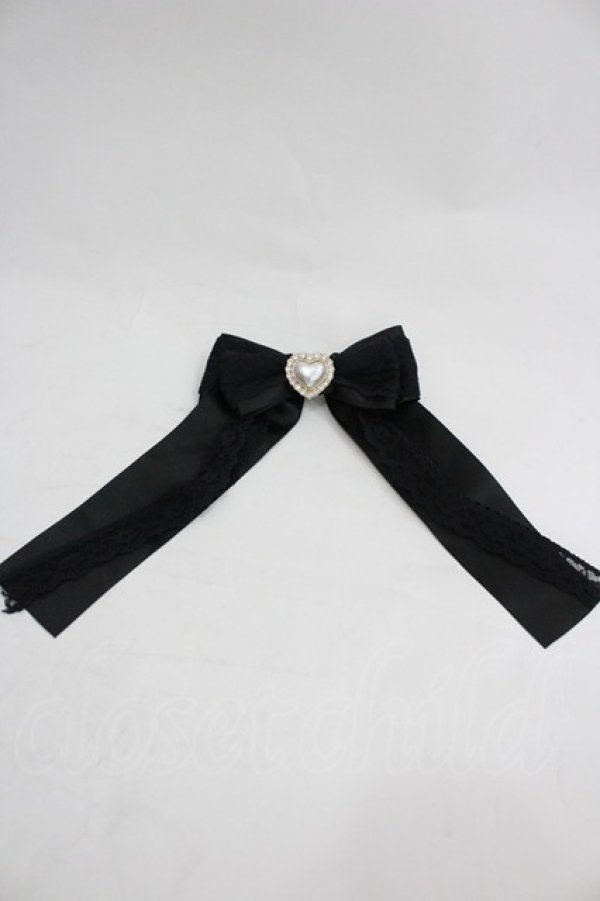 画像1: MA*RS / ハートパールリボンクリップ  黒Ｘ白 I-26-03-05-063-EL-AC-SA-ZI (1)