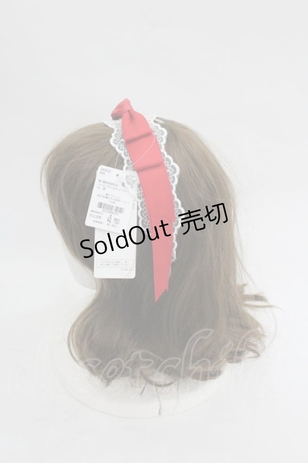 画像2: axes femme kawaii / レースリボンカチューシャ  赤Ｘ白 I-26-03-05-070-AX-AC-SA-ZI (2)