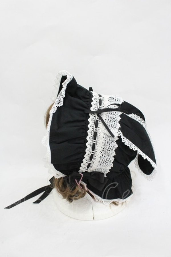 画像2: BABY,THE STARS SHINE BRIGHT / うさみみボンネット  黒Ｘ白 I-26-03-05-079-BA-AC-SA-ZI (2)