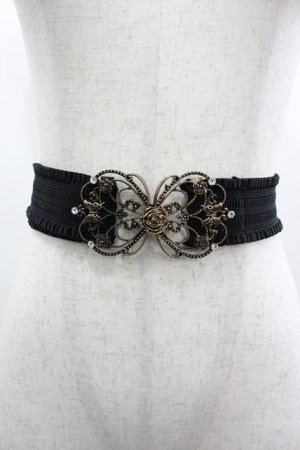 画像: axes femme / 蝶ローズモチーフゴムベルト  黒Ｘゴールド I-26-03-05-093-AX-ZA-SA-ZI