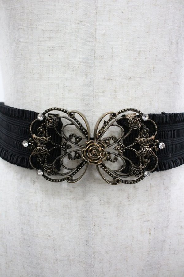 画像2: axes femme / 蝶ローズモチーフゴムベルト  黒Ｘゴールド I-26-03-05-093-AX-ZA-SA-ZI (2)