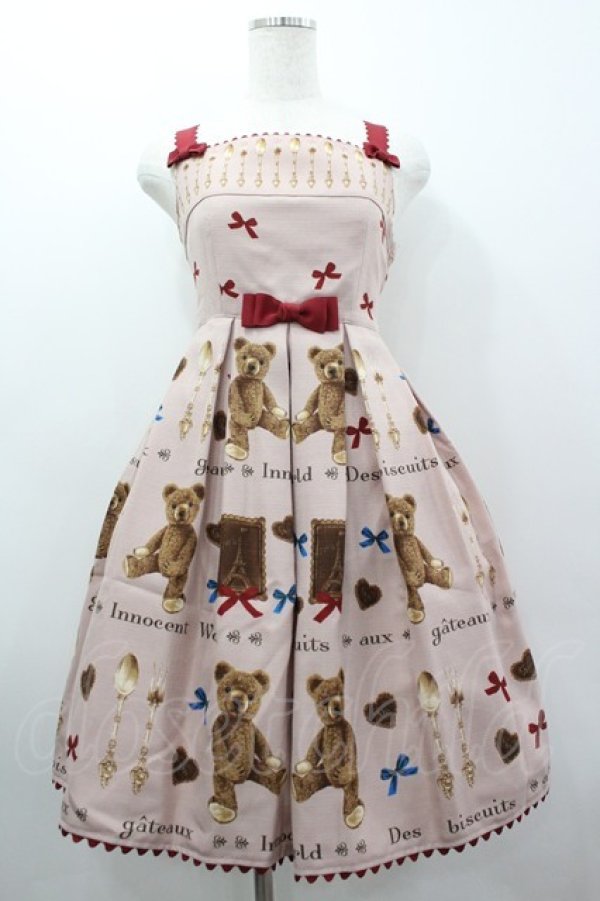 画像1: Innocent World / ビスケットベアーハイウエストジャンパースカート M ピンク I-26-03-05-117-IW-OP-SA-ZI (1)