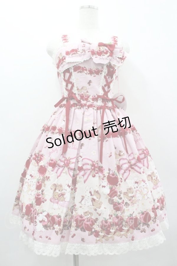 画像1: BABY,THE STARS SHINE BRIGHT / Pomme rouge〜うさぎとりすのりんごの森〜柄ジャンパースカートI  ピンク I-26-03-05-122-BA-OP-SA-ZI (1)