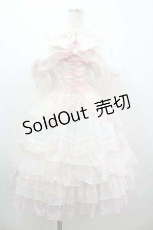 画像: White Sugar Gitl 白糖少女 / サイド編み下げリボンジャンパースカート&ケープセット  白ｘピンク I-26-03-05-124-LO-OP-SA-ZI