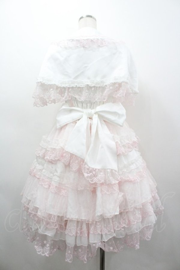 画像2: White Sugar Gitl 白糖少女 / サイド編み下げリボンジャンパースカート&ケープセット  白ｘピンク I-26-03-05-124-LO-OP-SA-ZI (2)