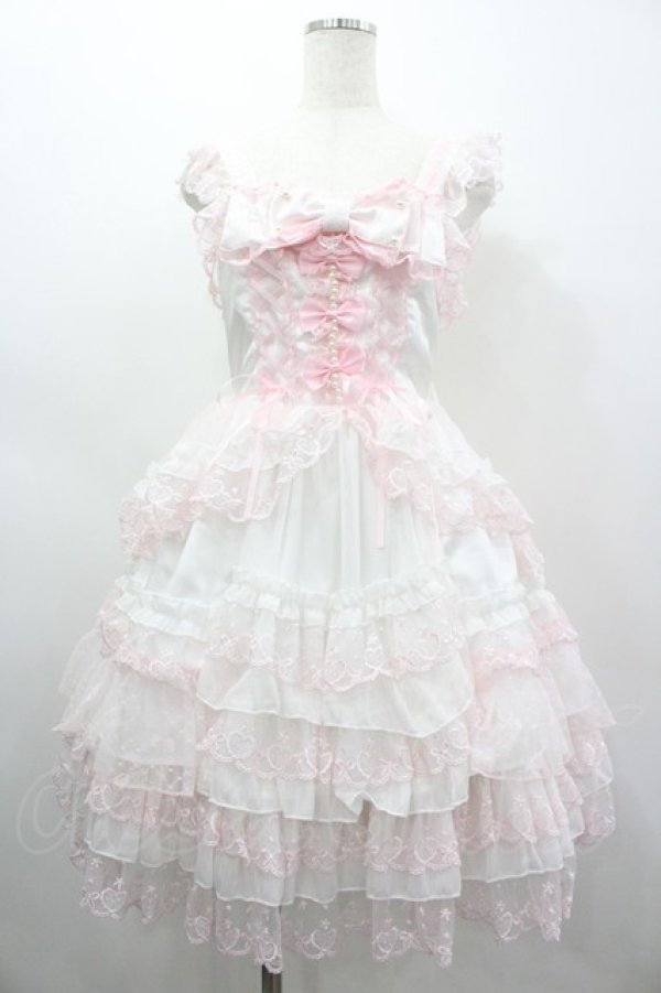 画像3: White Sugar Gitl 白糖少女 / サイド編み下げリボンジャンパースカート&ケープセット  白ｘピンク I-26-03-05-124-LO-OP-SA-ZI (3)