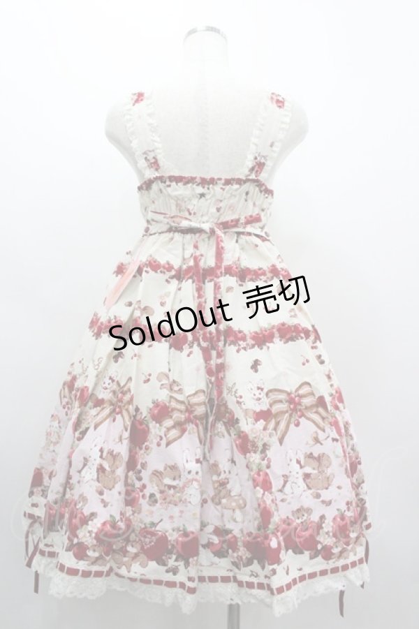 画像2: BABY,THE STARS SHINE BRIGHT / Pomme rouge〜うさぎとりすのりんごの森〜柄ジャンパースカートII  生成り I-26-03-05-125-BA-OP-SA-ZI (2)