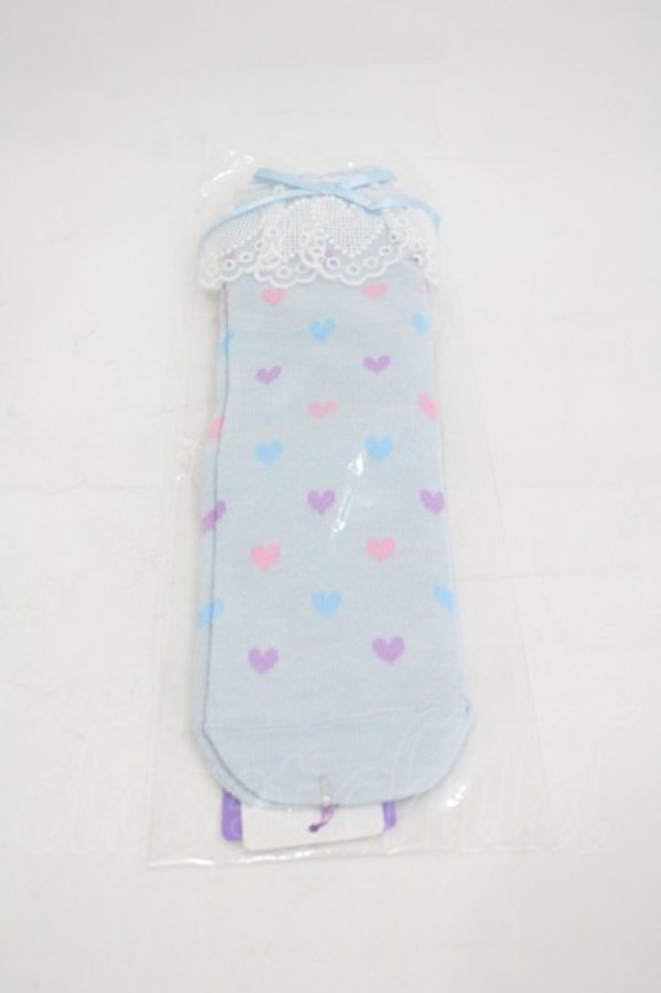 画像1: Angelic Pretty / Candy Petit Heartクルー丈ソックス  サックスＸ白 I-26-03-05-033-AP-ZA-SA-ZI (1)