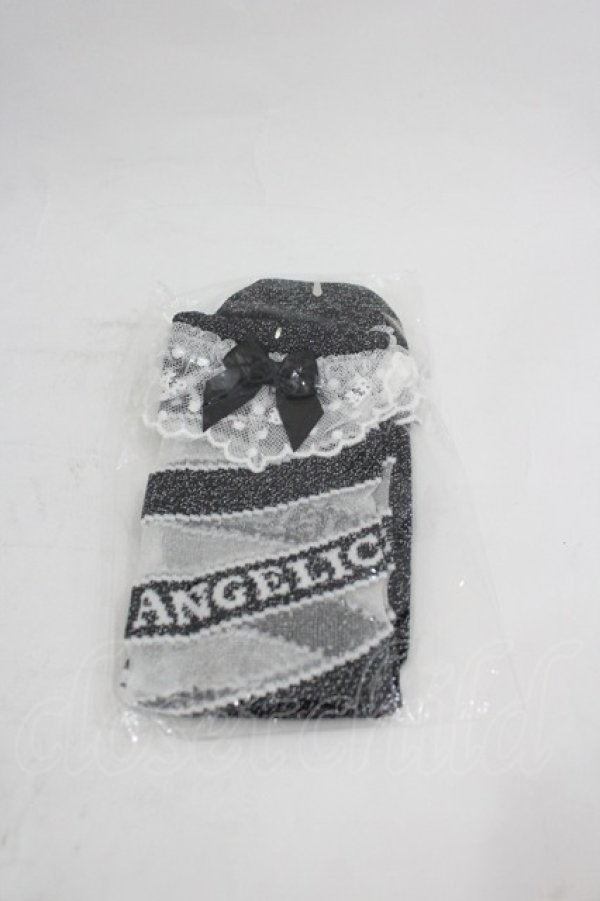 画像1: Angelic Pretty / ストライプキャンディクルー丈ソックス  黒Ｘ白Ｘシルバー I-26-03-05-037-AP-ZA-SA-ZI (1)