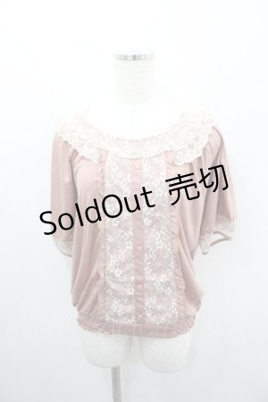 画像: axes femme / レース切り替え半袖カットソー  ピンクＸ白 I-26-03-06-034-AX-TO-SA-ZI