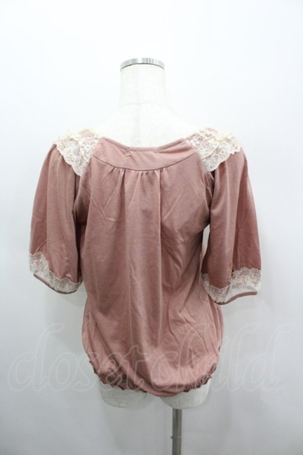 画像3: axes femme / レース切り替え半袖カットソー  ピンクＸ白 I-26-03-06-034-AX-TO-SA-ZI (3)