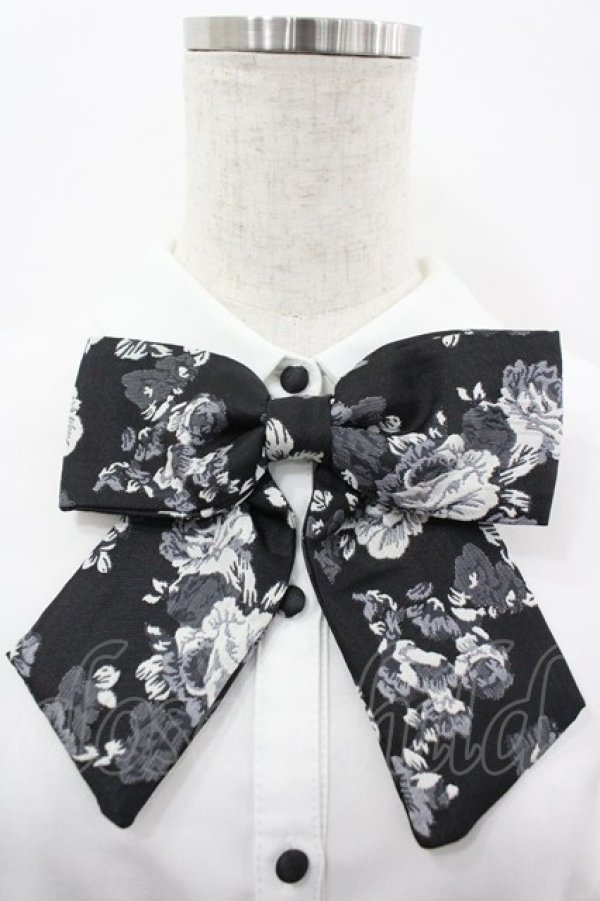 画像2: axes femme / ジャカードリボン付ブラウス  白Ｘ黒 I-26-03-06-004-AX-BL-SA-ZI (2)