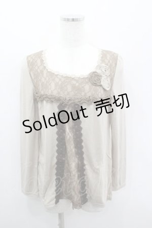 画像: axes femme / ローズモチーフレース切り替えカットソー M ベージュ I-26-03-06-041-AX-TO-SA-ZI