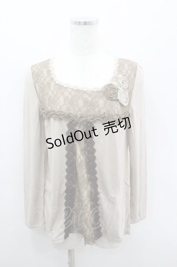 画像1: axes femme / ローズモチーフレース切り替えカットソー M ベージュ I-26-03-06-041-AX-TO-SA-ZI (1)