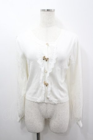 画像: axes femme POETIQUE / レース×リボンニットカーディガン  白 I-26-03-06-042-AX-TO-SA-ZI