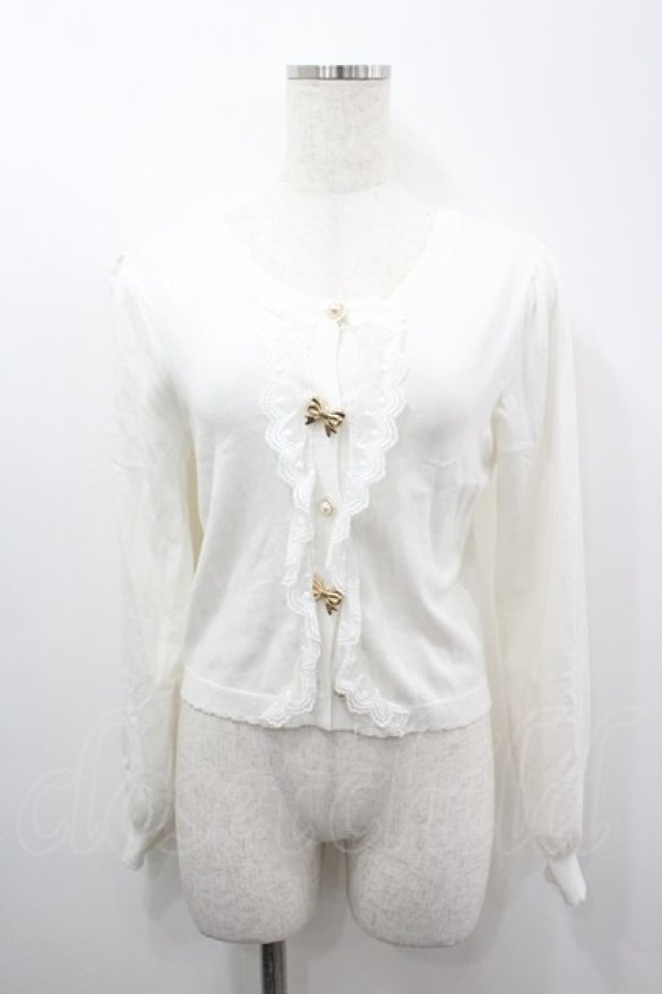 画像1: axes femme POETIQUE / レース×リボンニットカーディガン  白 I-26-03-06-042-AX-TO-SA-ZI (1)
