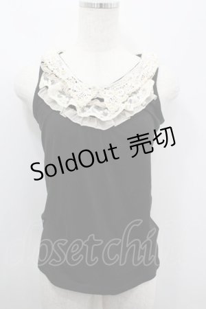 画像: axes femme / レース&パール襟タンク  黒Ｘアイボリー I-26-03-06-049-AX-TO-SA-ZI