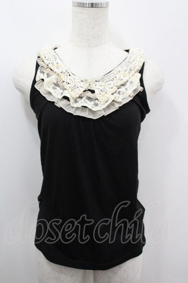 画像1: axes femme / レース&パール襟タンク  黒Ｘアイボリー I-26-03-06-049-AX-TO-SA-ZI (1)