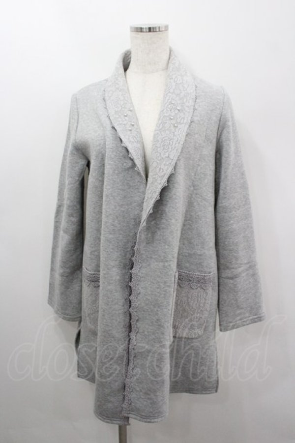 画像1: axes femme / 薔薇レースパールロングカーディガン M グレー I-26-03-06-052-AX-TO-SA-ZI (1)