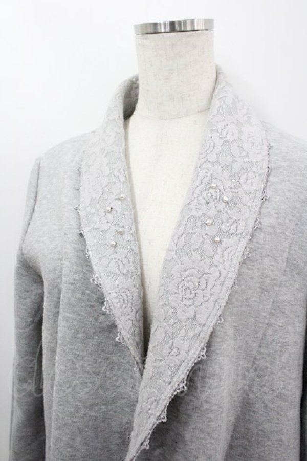 画像2: axes femme / 薔薇レースパールロングカーディガン M グレー I-26-03-06-052-AX-TO-SA-ZI (2)