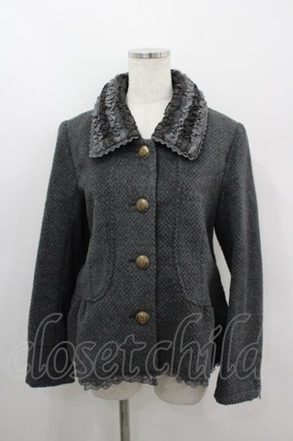 画像1: axes femme / フリルカラーショートコート M 黒 I-26-03-06-053-AX-CO-SA-ZI (1)