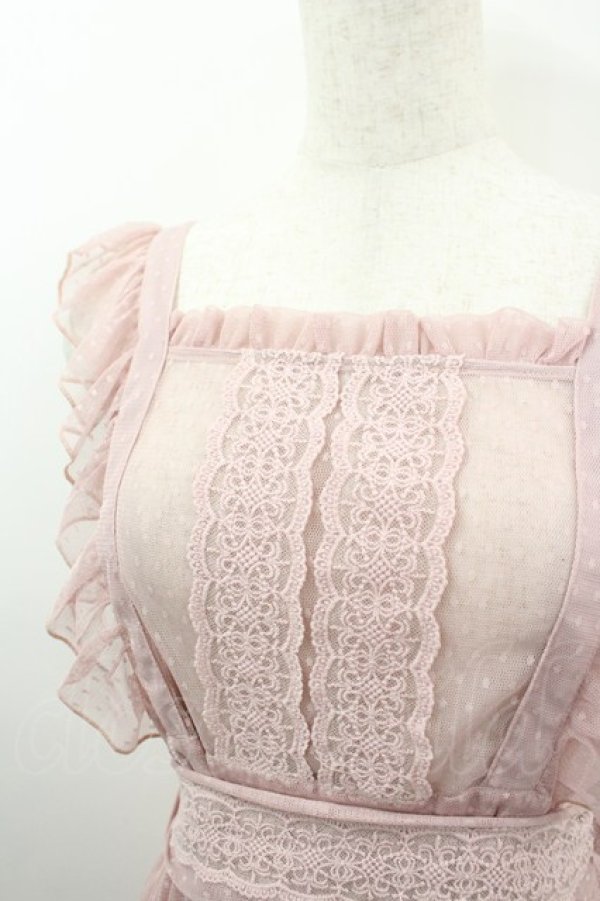 画像2: axes femme kawaii / ドットチュールエプロン  ピンク I-26-03-06-061-AX-OP-SA-ZI (2)