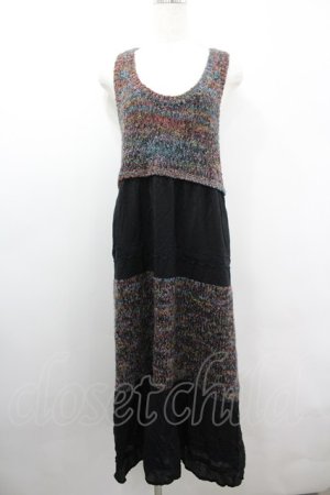 画像: axes femme / カラフルボーダーノースリーブロングワンピース  黒 I-26-03-06-064-AX-OP-SA-ZI