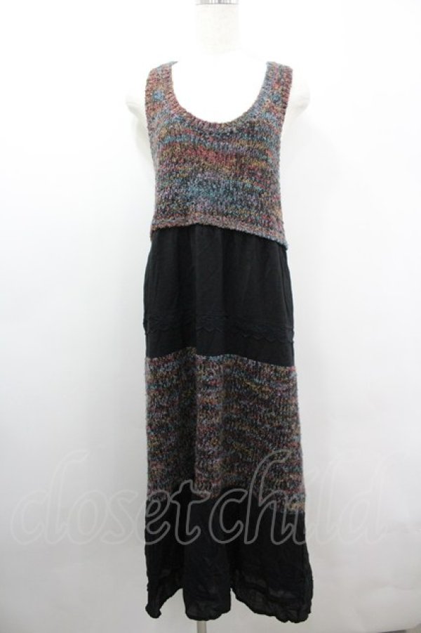 画像1: axes femme / カラフルボーダーノースリーブロングワンピース  黒 I-26-03-06-064-AX-OP-SA-ZI (1)