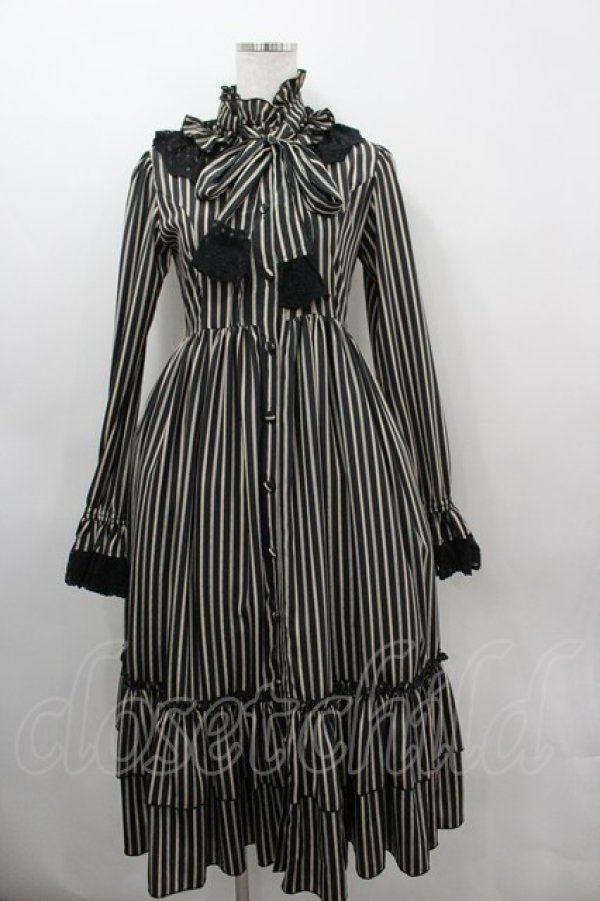 画像1: ATELIER PIERROT / Classical Dot Stripe Dress  黒Ｘベージュ I-26-03-06-071-EL-OP-SA-ZI (1)