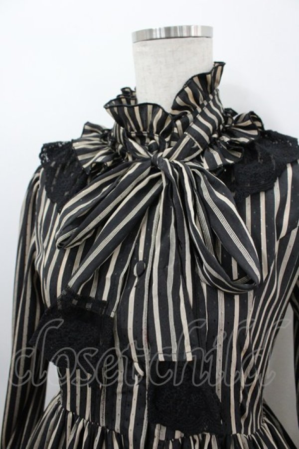 画像2: ATELIER PIERROT / Classical Dot Stripe Dress  黒Ｘベージュ I-26-03-06-071-EL-OP-SA-ZI (2)