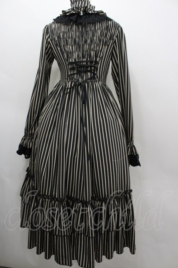 画像3: ATELIER PIERROT / Classical Dot Stripe Dress  黒Ｘベージュ I-26-03-06-071-EL-OP-SA-ZI (3)