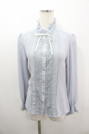 画像: axes femme / 袖プリーツスタンドフリルブラウス  サックス I-26-03-06-009-AX-BL-SA-ZI