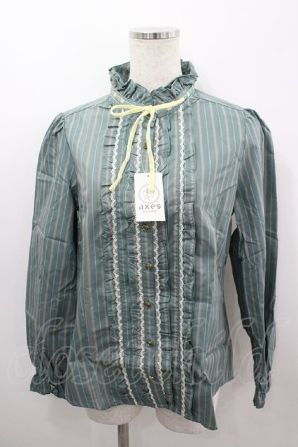 画像1: axes femme / 先染めストライプブラウス L グリーン I-26-03-06-011-AX-BL-SA-ZI (1)
