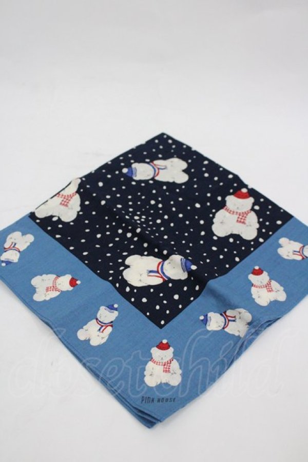 画像1: PINK HOUSE / ゆきだるまくまハンカチ  青Ｘ白 I-26-03-06-102-LO-ZA-SA-ZI (1)