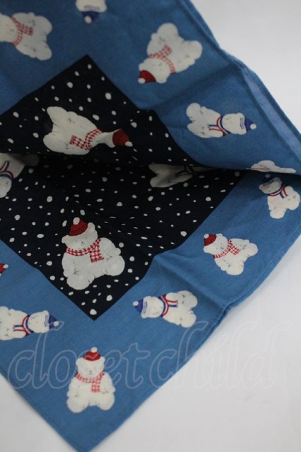 画像2: PINK HOUSE / ゆきだるまくまハンカチ  青Ｘ白 I-26-03-06-102-LO-ZA-SA-ZI (2)