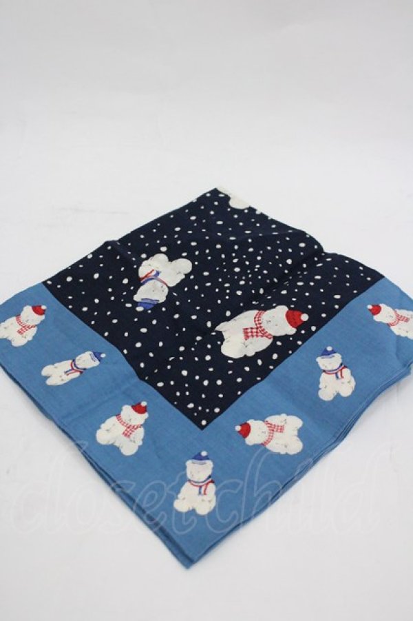 画像3: PINK HOUSE / ゆきだるまくまハンカチ  青Ｘ白 I-26-03-06-102-LO-ZA-SA-ZI (3)