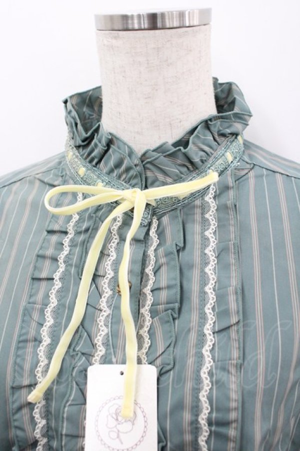 画像2: axes femme / 先染めストライプブラウス L グリーン I-26-03-06-011-AX-BL-SA-ZI (2)