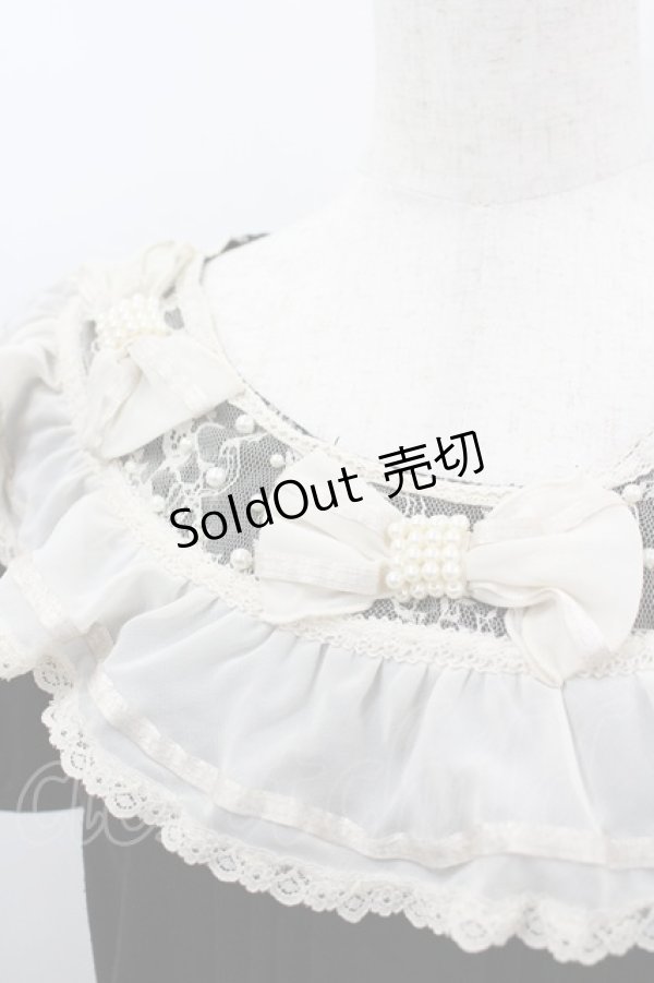 画像2: axes femme / パールシフォンリボンフリル半袖カットソー  黒Ｘアイボリー I-26-03-06-020-AX-TO-SA-ZI (2)