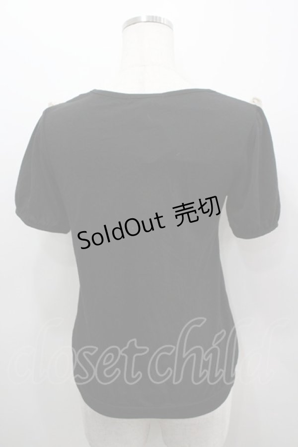 画像3: axes femme / パールシフォンリボンフリル半袖カットソー  黒Ｘアイボリー I-26-03-06-020-AX-TO-SA-ZI (3)