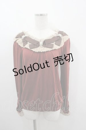 画像: axes femme / 3つパールリボンレース襟長袖カットソー  アカ I-26-03-06-021-AX-TO-SA-ZI