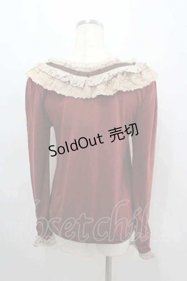 画像3: axes femme / 3つパールリボンレース襟長袖カットソー  アカ I-26-03-06-021-AX-TO-SA-ZI (3)