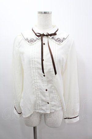 画像: axes femme / レイヤードカラー刺繍ブラウス  アイボリーＸブラウン I-26-03-06-003-AX-BL-SA-ZI