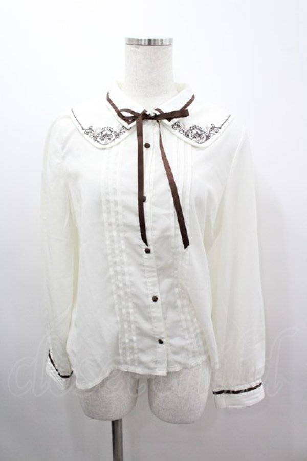 画像1: axes femme / レイヤードカラー刺繍ブラウス  アイボリーＸブラウン I-26-03-06-003-AX-BL-SA-ZI (1)