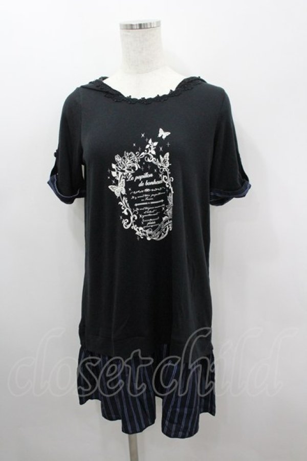 画像1: axes femme / フード付チュニックワンピース  黒Ｘ白 I-26-03-06-031-AX-OP-SA-ZI (1)